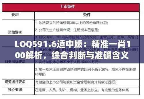 LOQ591.6适中版:精准一肖100解析,综合判断与准确含义详解