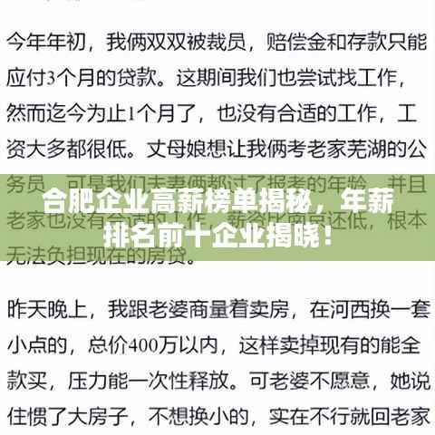 合肥企业高薪榜单揭秘,年薪排名前十企业揭晓!